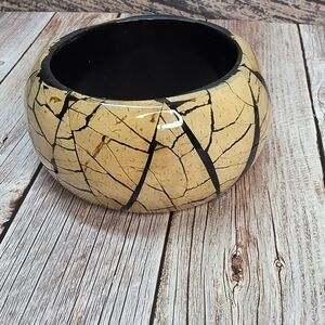 Chunky Ivory Black Crackle Bangle Bracelet Wide Statement Acrylic Size 8